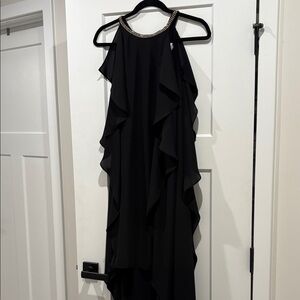 Black Beaded Halter High-Low Ruffle Dress
